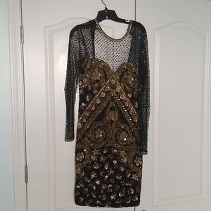 Naeem Khan Stunning Black & Gold Sequin Dress